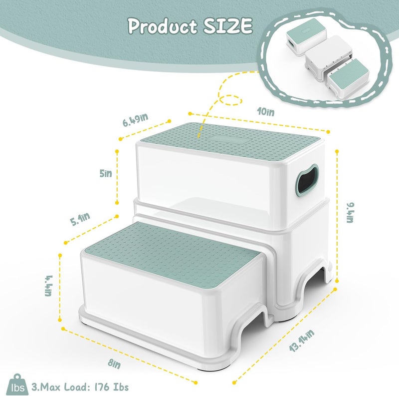 Victostar 2 Step Stool for Kids - Green-White - Image 2